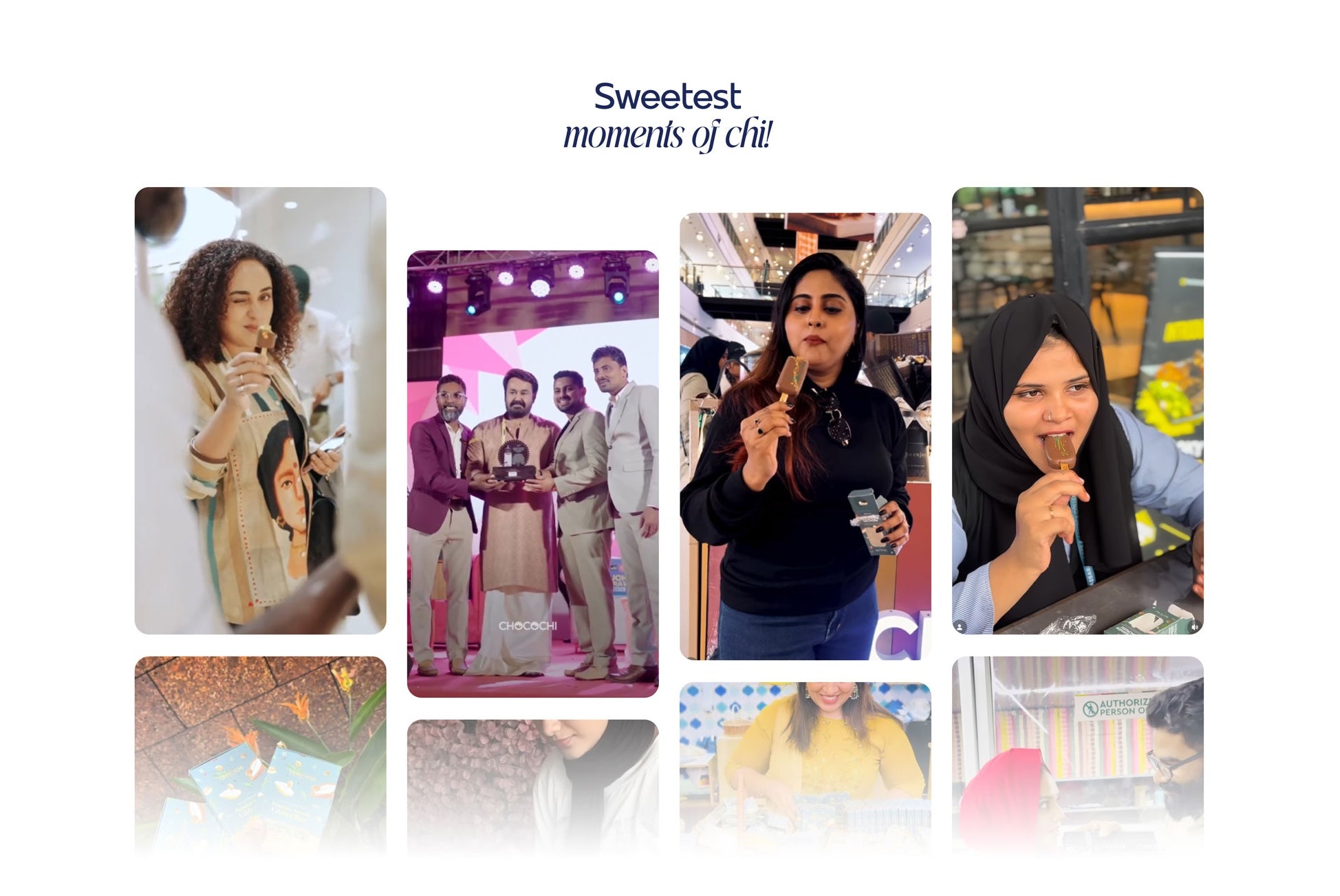 Collage of people in various settings with text 'Sweetest moments of chill'.